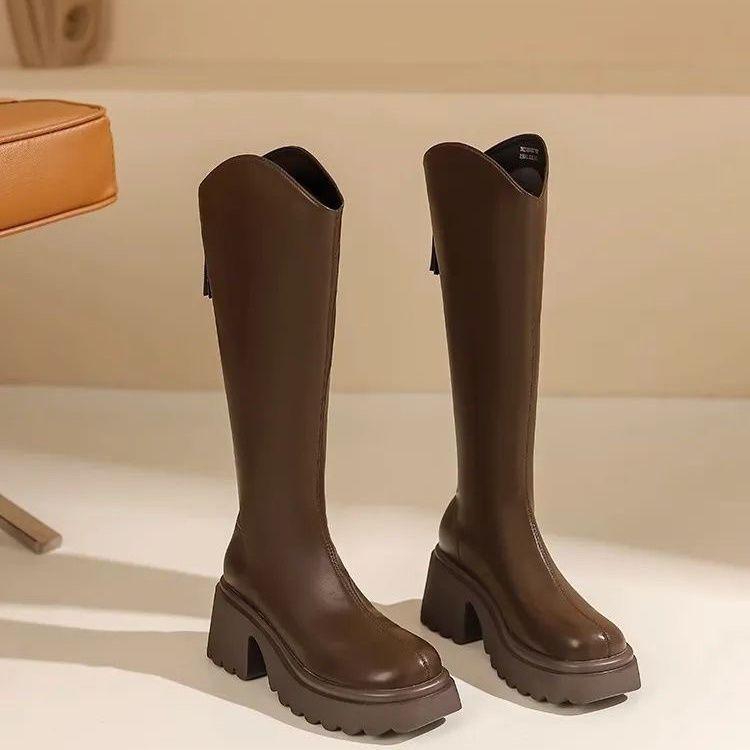 Women's Chunky Heel Over-the-Knee High Boots: 2025 Autumn/Winter Thick Sole Stovepipe, Hot Girl Style