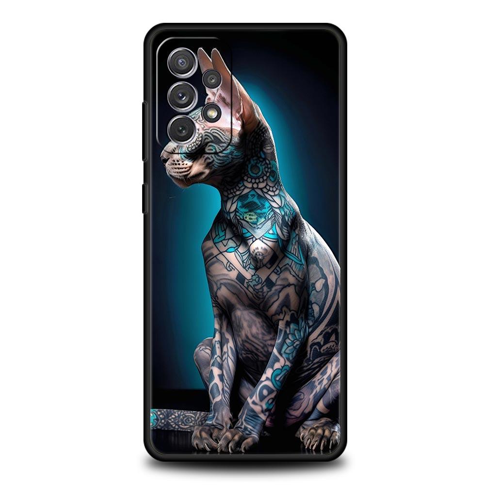 Phone Case for Samsung Galaxy A13 A15 A17 A07 A21S A22 A23 A25 A31 A73 A32 A52 A52S A41 5G Soft TPU Shell Animal Cat Tattoo Bags