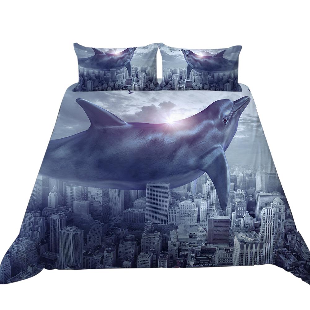 3D Ocean Animal Theme Series Bedding Set with Animal Prints Such As Jellyfish and Dolphins 2/3 Pieces, Washable Home Decoration