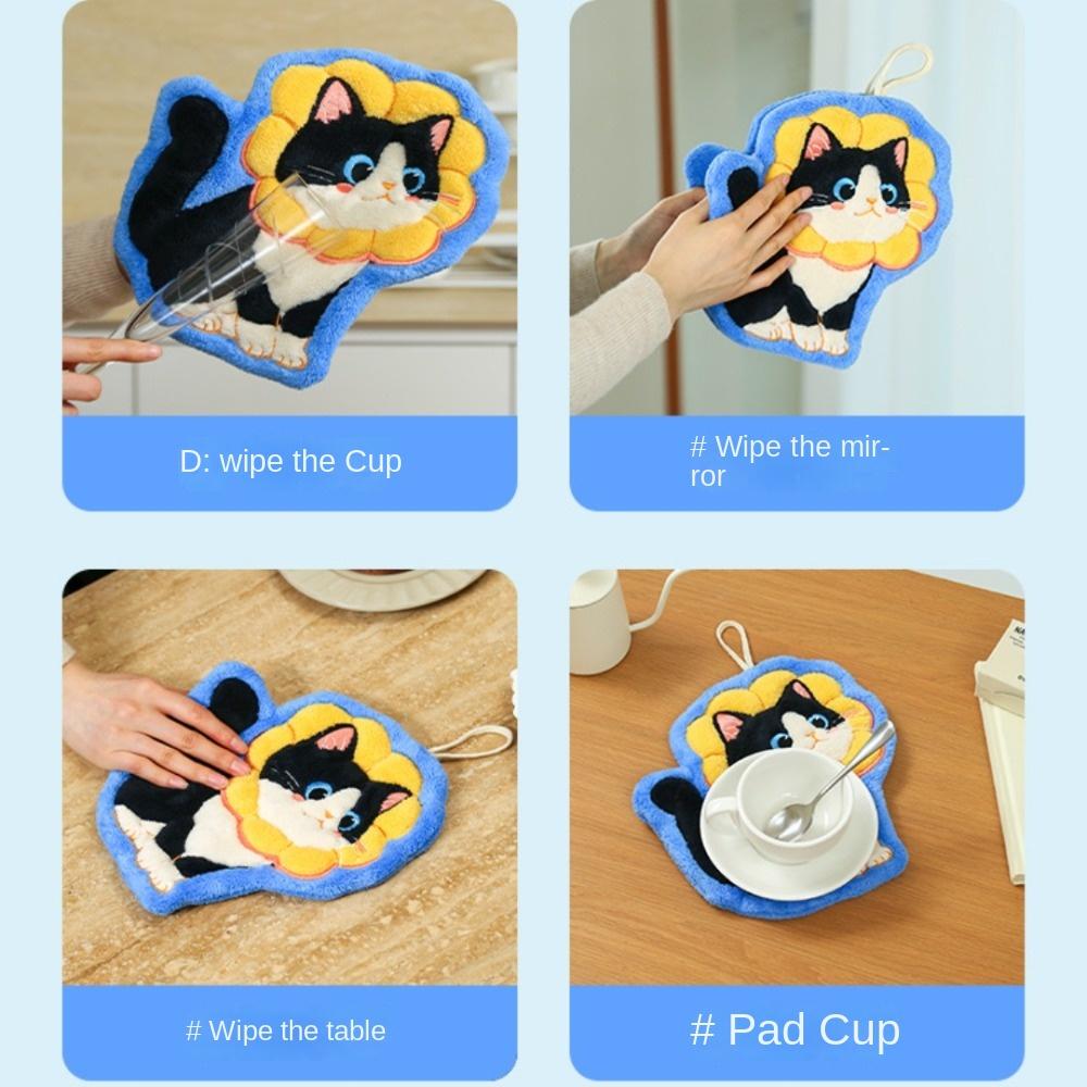High Quality Durable Cute Cat Hand Towel Soft Strong Water Absorption Toilet Handkerchief Hanging Style Washcloth for Kitchen