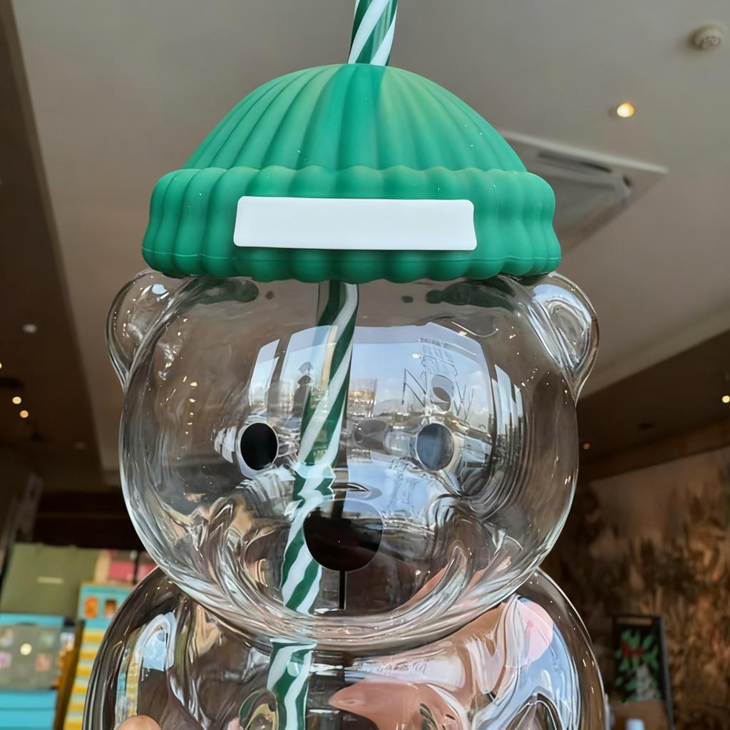 For New Starbucks Christmas Limited Edition Bear Hat Coffee Straw Cup Transparent And Lovely Style Portable Christmas Gift