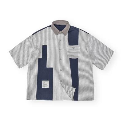 American Trendy Mens Shirts Patchwork Vintage Tops Shirts Y2k Streetwear Summer New Casual Turn Town Short Sleeve Shirts Male