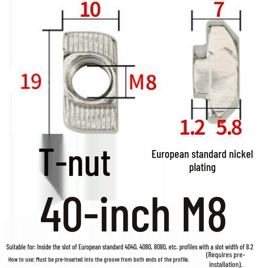 European Standard T-Nut - Rear-Mounted T-Shaped Hammer Head for Aluminum Profile (M4, M5, M6, M8) 20/30/40/45.