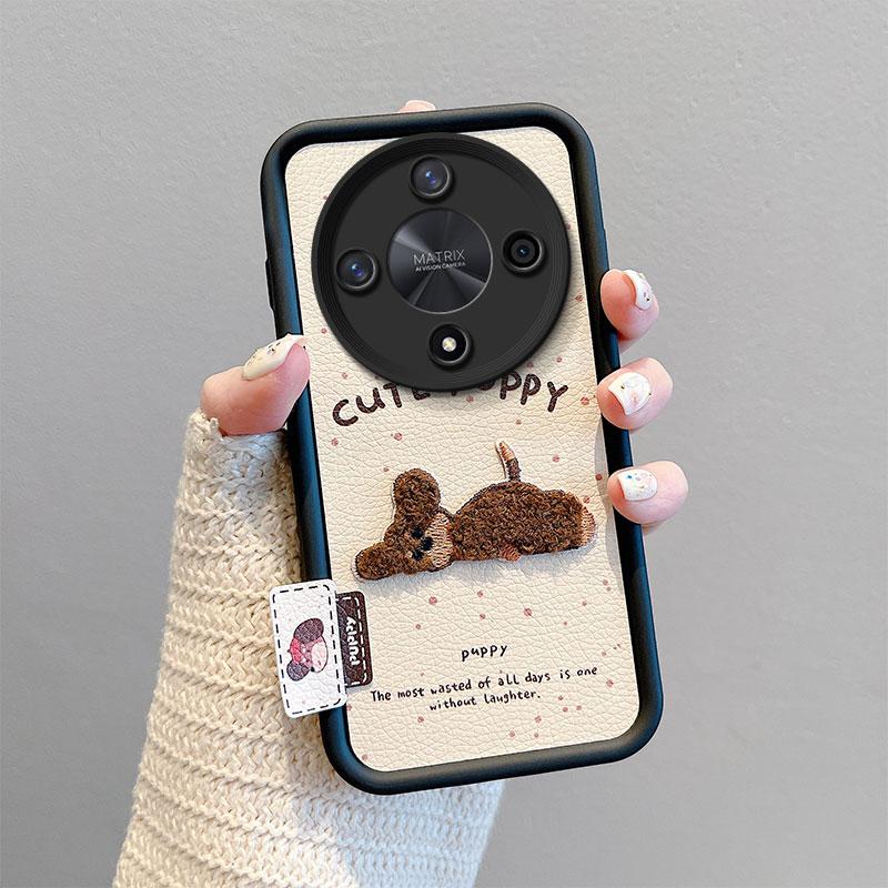 KEYSION Cartoon Cute Plush Embroidery Case for HONOR X9b 5G with Lanyard Shockproof Phone Back Cover for Huawei Magic 6 Lite 5G