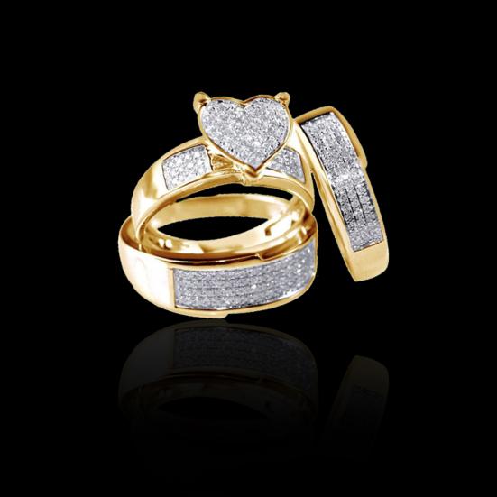 3 Adet Kadınlar Rhinestone Kalp Yüzük Seti Düğün Nişan Takı Hediye
