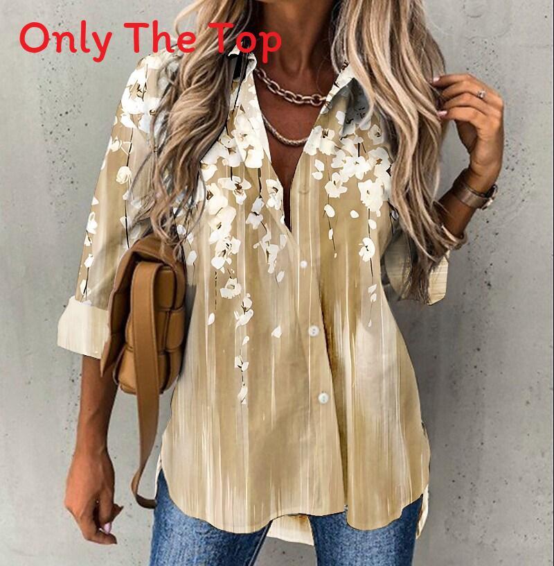 Womens Floral Print Shirt With 3d Embroidery For Casual Office Wear