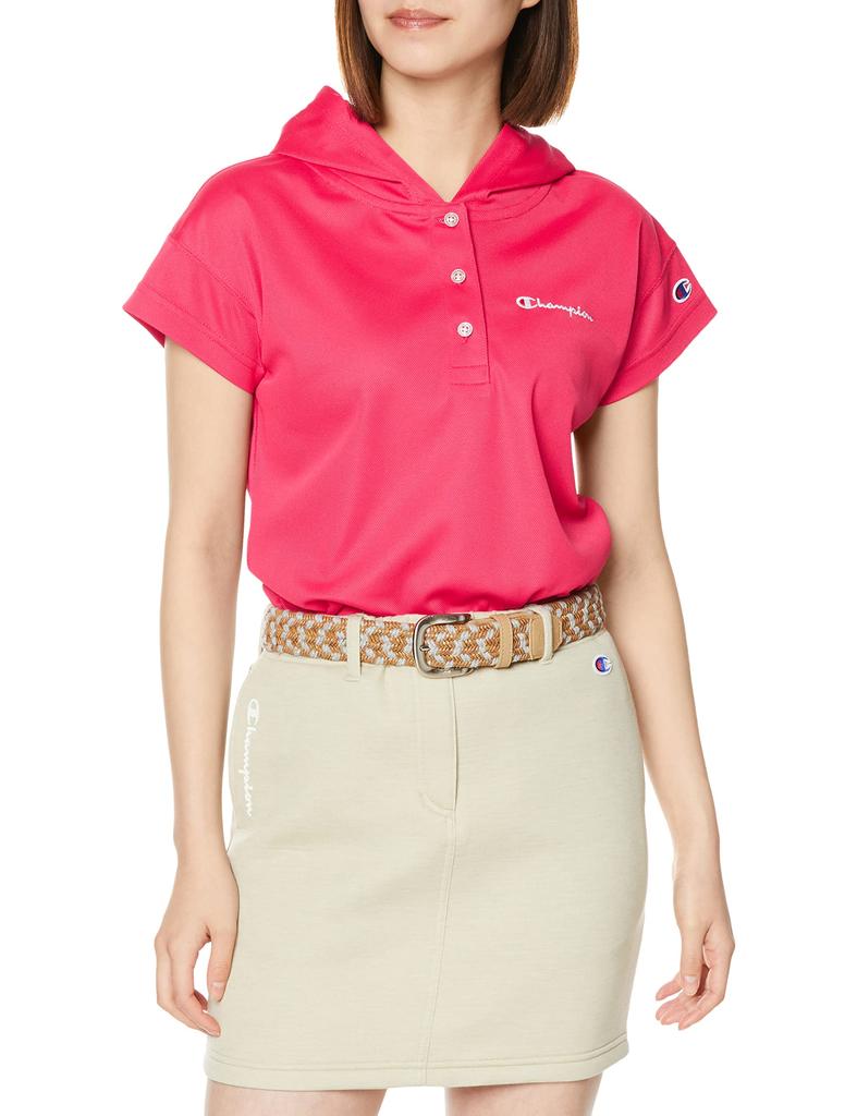 Short Odor Quick UV Script Hooded M [Champion] Parka, Sleeve, Antibacterial, Resistant, Drying, Protection, Logo, Shirt, Women's Golf, CW-XG305, Pink,