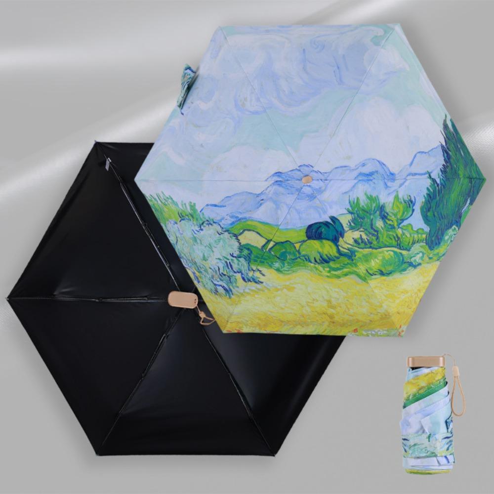 Ultraviolet Protection Small Pocket Umbrella Oil Painting Folding Umbrella  Daily Commute