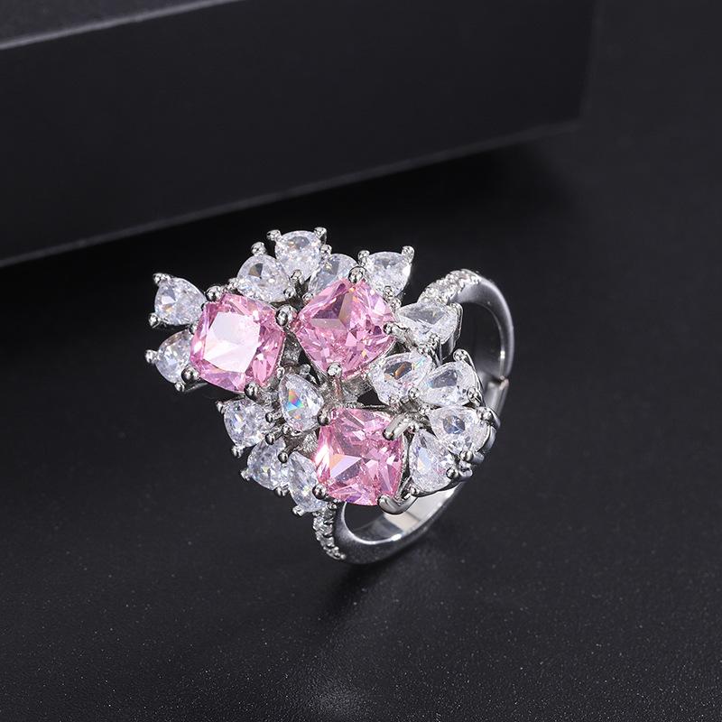 Vintage colored diamond ring, yellow and pink zircon inlaid sparkle ring.