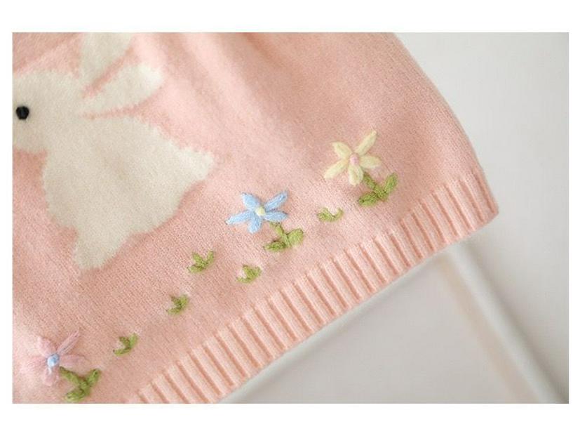 Κορεάτικο Πλεκτό Γιλέκο με Κουνέλι Κινουμένων Σχεδίων για Κορίτσια - Αμάνικο Φθινοπωρινό/Χειμερινό Πουλόβερ