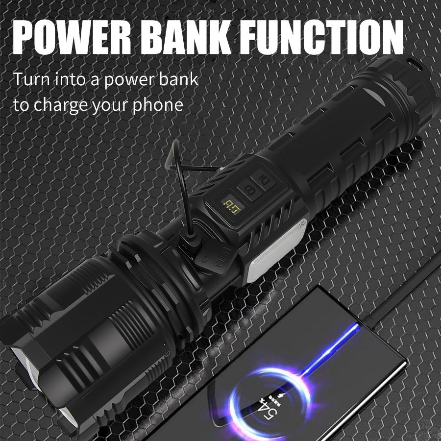 Solar 3000mah Led Flashlight USB Rechargeable High Power 9mode Light Outdoor Waterproof Torch Lantern for Camping Hiking Fishing