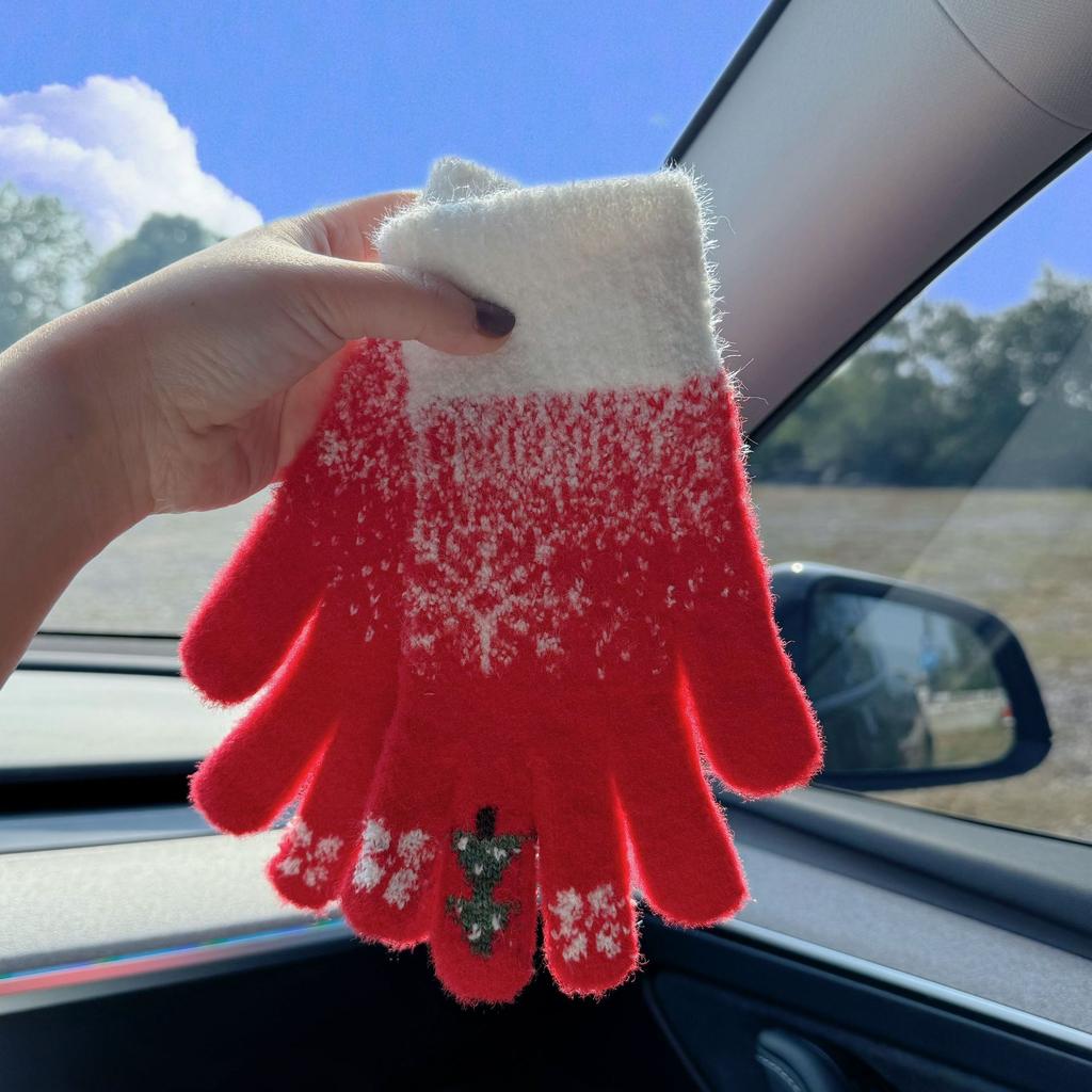 Christmas Fingerless Gloves for Women Cute  Winter Festival  Touch Screen  Thickened  Warm Knitted Plush  Cold and Windproof for Cycling Men