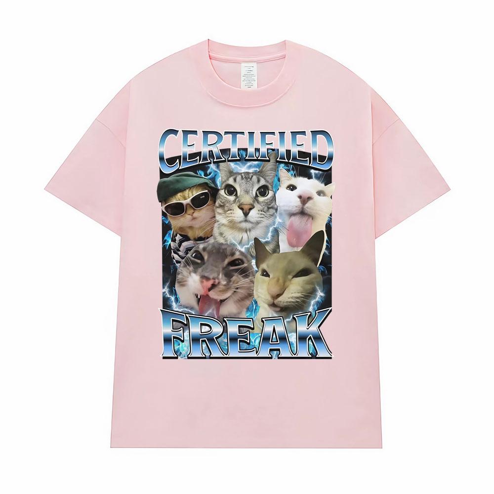 Certified Freak Funny Cat Meme TShirts Clothing 90s Vintage Kitty Graphic T-shirts Women Fashion Casual Tshirt Summer Streetwear