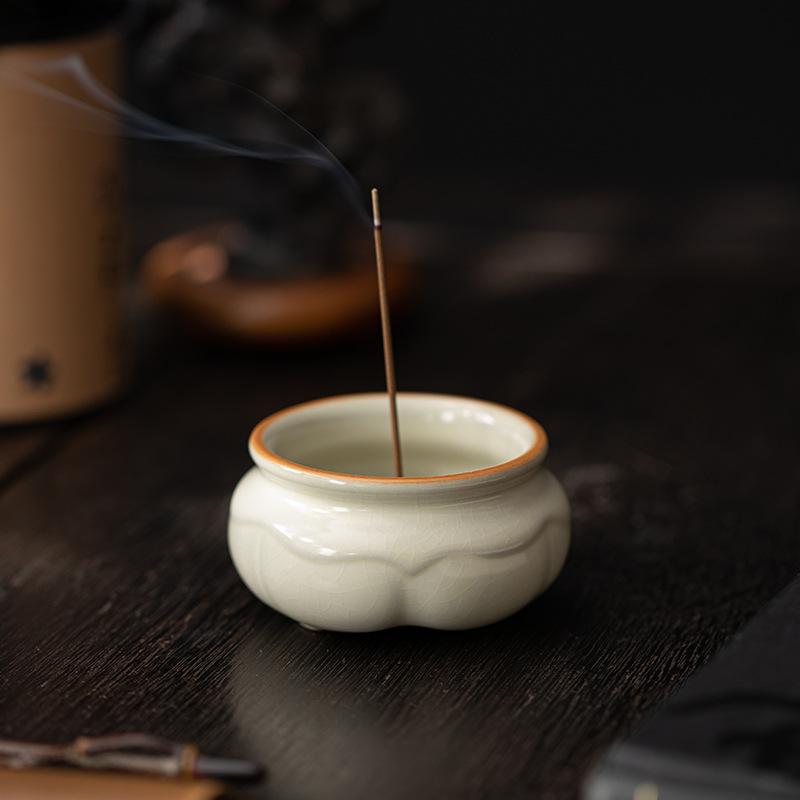 Ru Kiln Incense Burner Set with Holder Stand Ceramic Censer for Home Decor Meditation Gift Tea Ceremony Accessories
