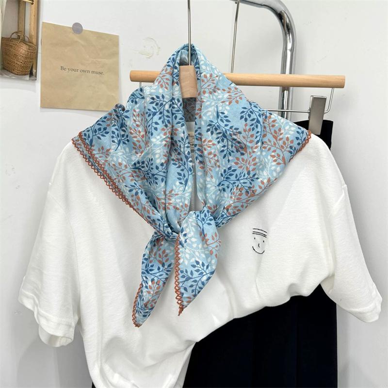 Vintage Square Floral Scarf Small Shawl Headscarf Korean Style Neck Protection Scarf