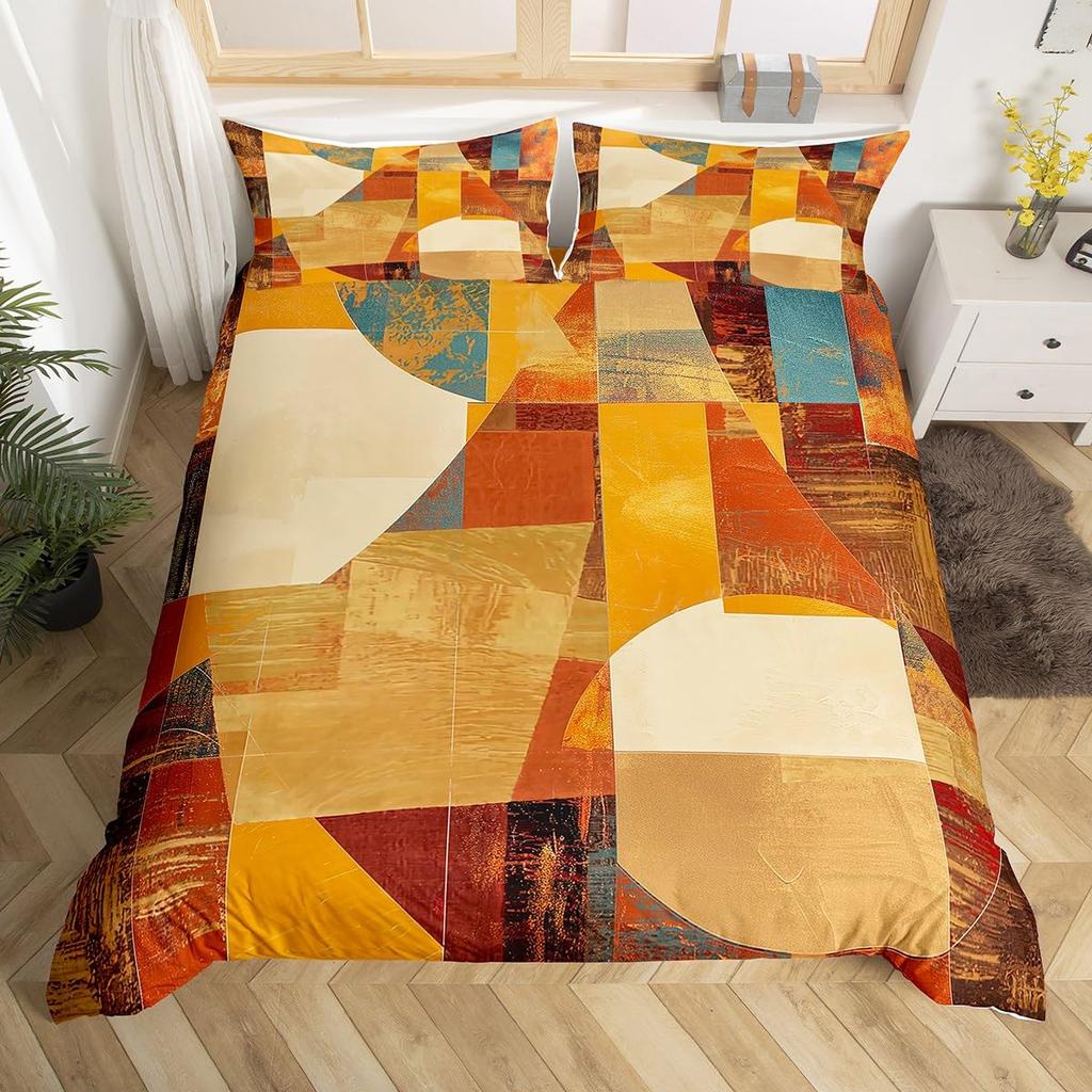 Feelyou Geometrisches Bettwäsche-Set Queen-Size Grün Schwarz Grau Bettbezug-Set für Jungen Mädchen Teenager Rechteck Quadrat Bettbezug Modern Abstrakt