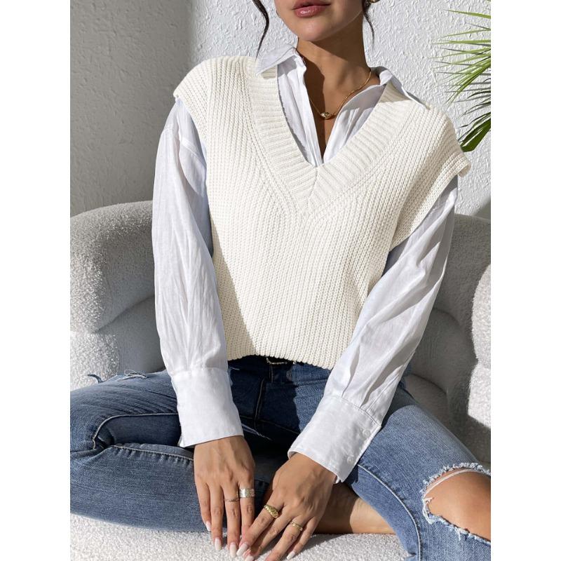 Chaleco de punto simple de cuello en V para mujer Otoño/Invierno