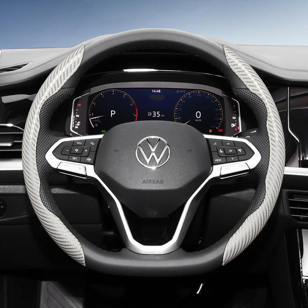Suitable for Volkswagen Carbon Fiber Texture Steering Wheel Cover with Segmented Quick-Release Design, Durable, for Tiguan Golf T-Roc Polo Passat