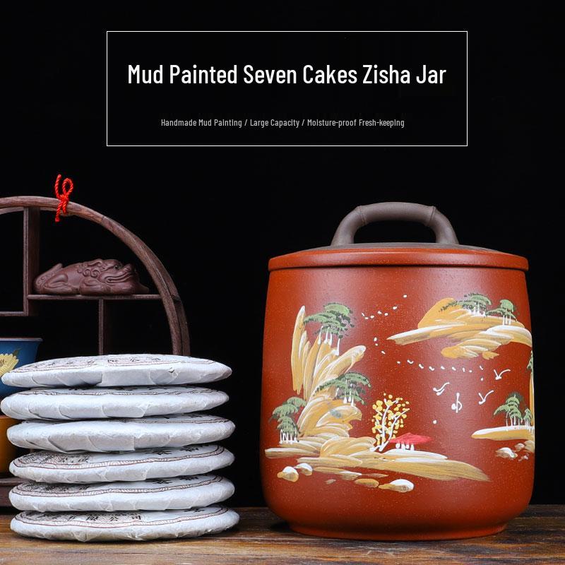 Yixing Zisha Ceramic Tea Jar for Pu er Cake & Loose Leaf Storage Shi Piao Jar (Plain Green)