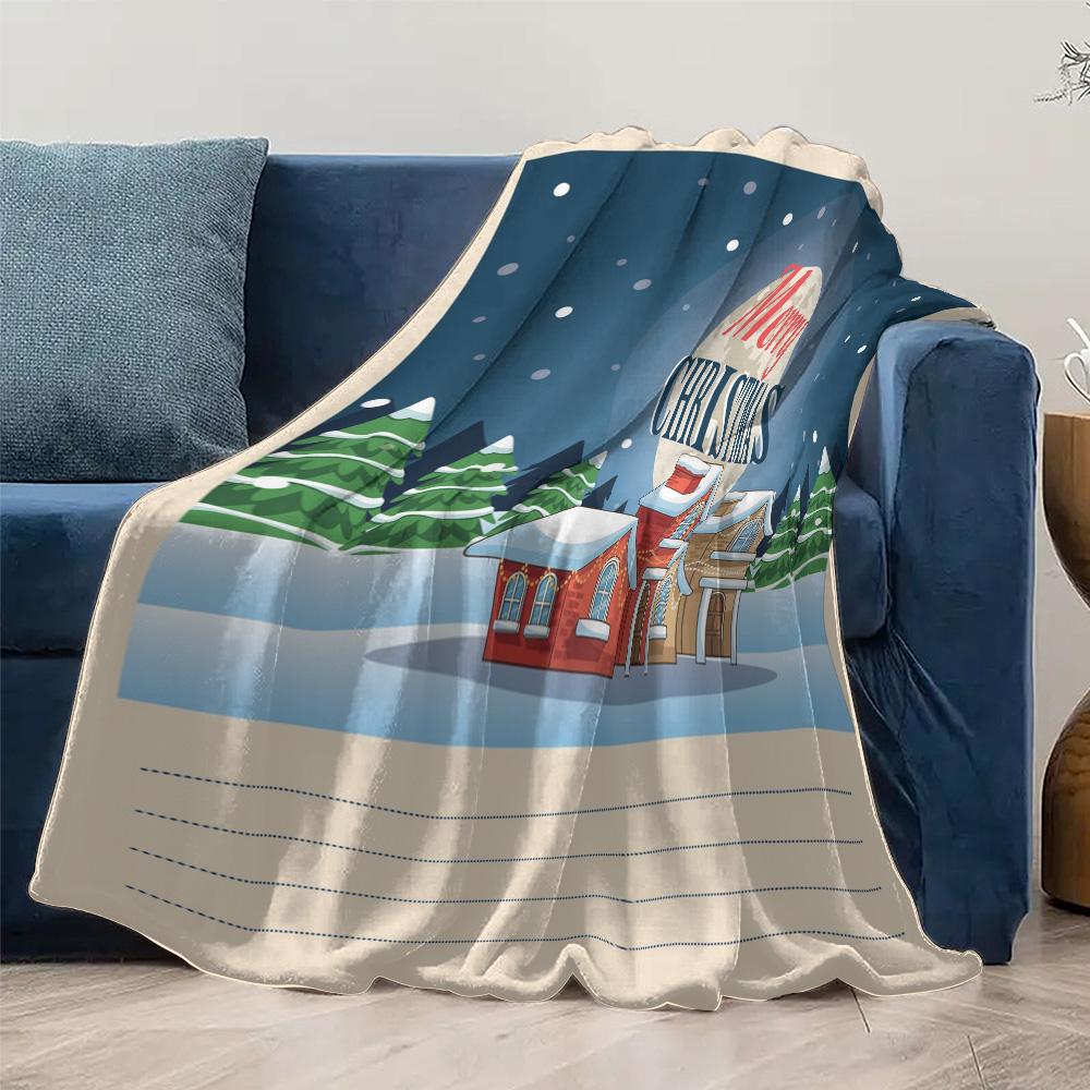 Cozy Winter Throw Blanket Christmas Snow Village Decor Festive Holiday Flannel Warm Home Decor Gift Cozy Cottage Scene