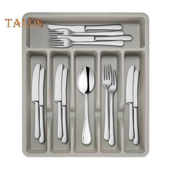 Cutlery Drawer Organizer Tray 6 Compartment Plastic Storage Box for Kitchen Utensils Forks Spoons Cutter Sturdy BPA-Free Divider Holder