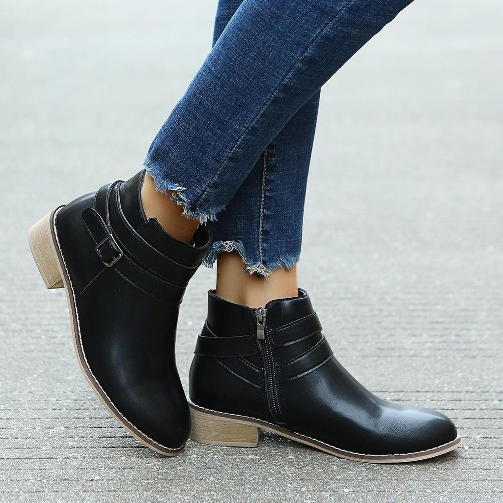 Damskie krótkie botki Juti 2021 z podwójną klamrą - duże rozmiary, styl europejski i amerykański na wiosnę i jesień.