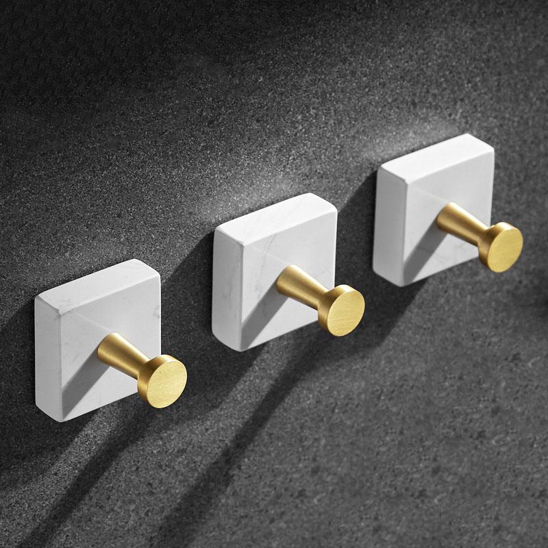 Weißer Marmor Badezimmer Einzelhaken Gebürstetes Gold Wandhänger Mantelhaken Bademantelhaken Schrankdekoration Kleiderbügel Tür Quadratischer Mantelhaken