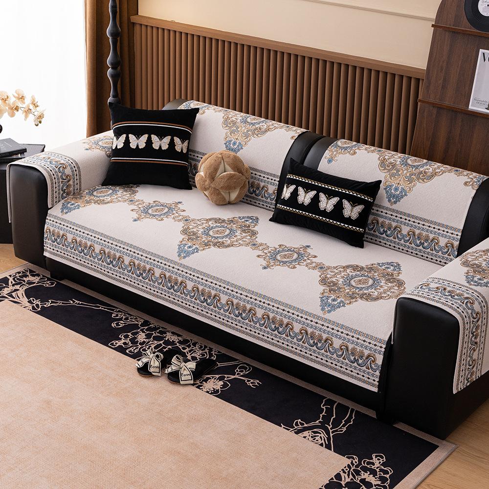 

European Chenille Sofa Cushion Universal In All Seasons, High-Grade Non-Slip Thickened Simple Modern Fabric Seat Cushion, Cover Towel 70*70cm