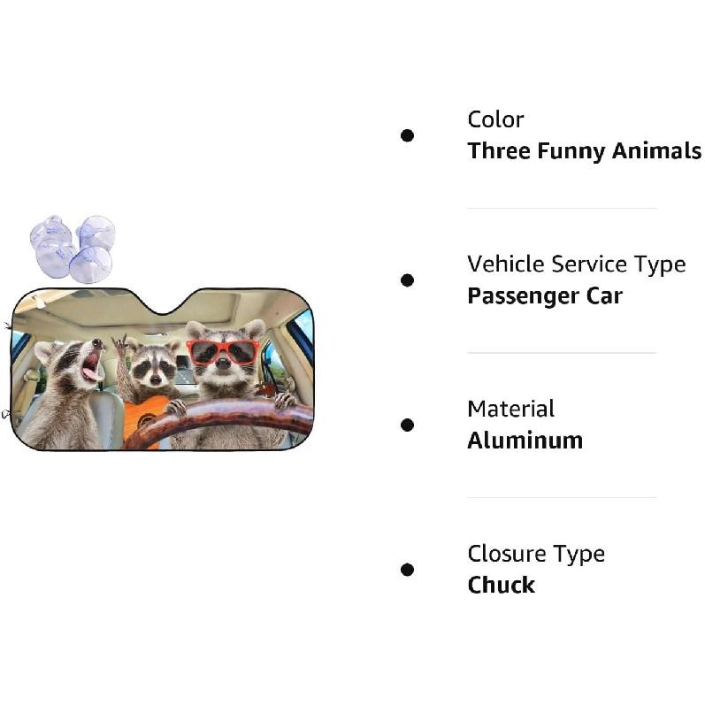 Begarm Three Funny Raccoons Animals Windshield Sun Shade for Car SUV Truck(51 X 27.5 ) Front Window Sun Shade Visor Shield Cover (Upgrade