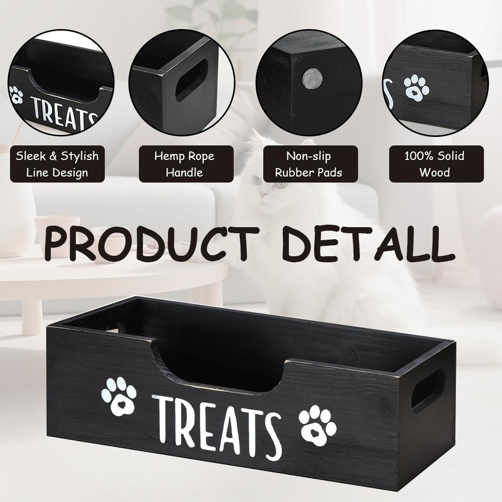 Wooden Pet Snack Storage Box Large Capacity Snack Organizer Multifunction Airtight Dog Treat Bin for Pet Gift Supply Accessories