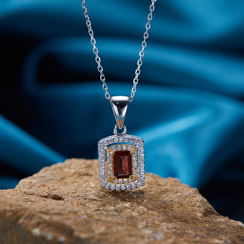 S925 Sterling Silver Plated 18K Gold Natural Gemstone Color Treasure Pendant Necklace Light Luxury Premium Clavicle Chain Jewelry