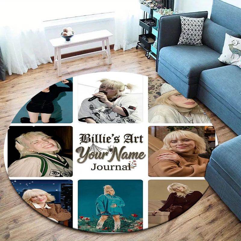Billie Eilish Custom Name Round Area Rug,Carpet Rug for Living Room Bedroom Sofa Playroom Decor,Non-slip Floor Mat