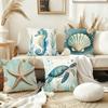 1/4pcs Coastal Throw Pillow Covers Watercolor Ocean Sea Turtle Seahorse Starfish Shell Decorative Pillowcases
