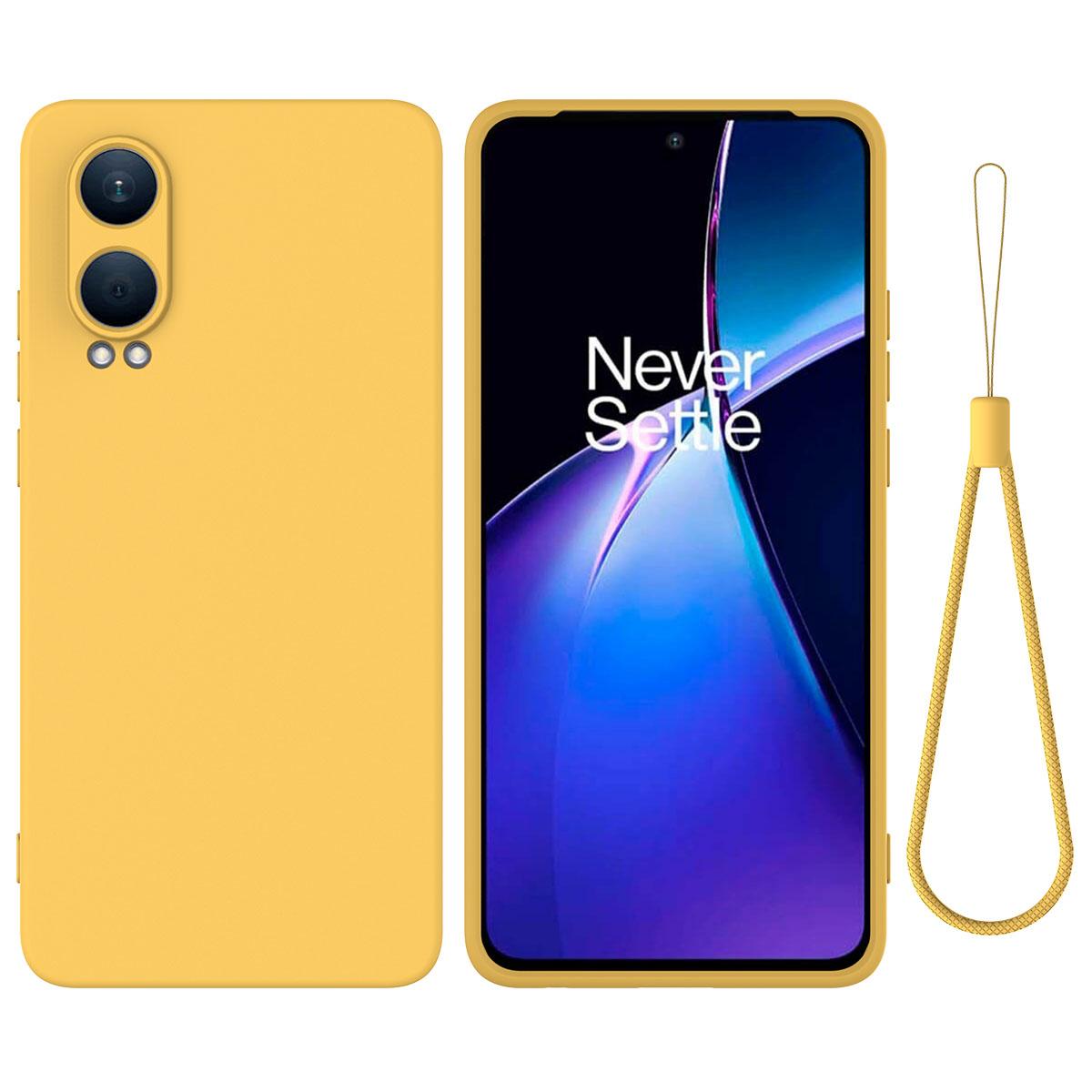 

For Oppo K12x 5G (China)/OnePlus Nord CE4 Lite 5G Case Liquid Silicone Anti-Drop Phone Cover with Hand Strap Yellow