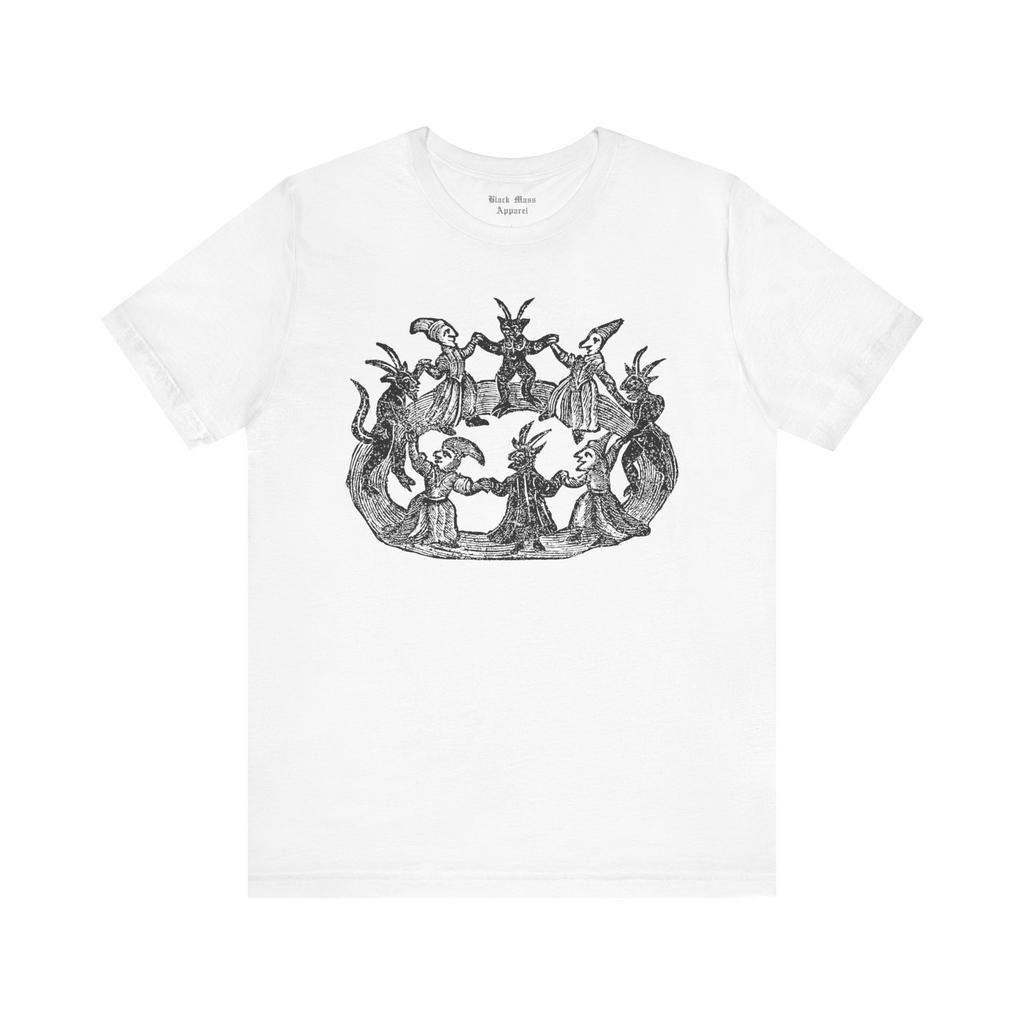 Hexen und Zauberer II, Vintage Holzschnitt T-Shirt, Okkulte Kunst T-Shirt, Schwarze Magie, Hexisch, Zirkel, Hexisches Jersey Kurzarm-T-Shirt