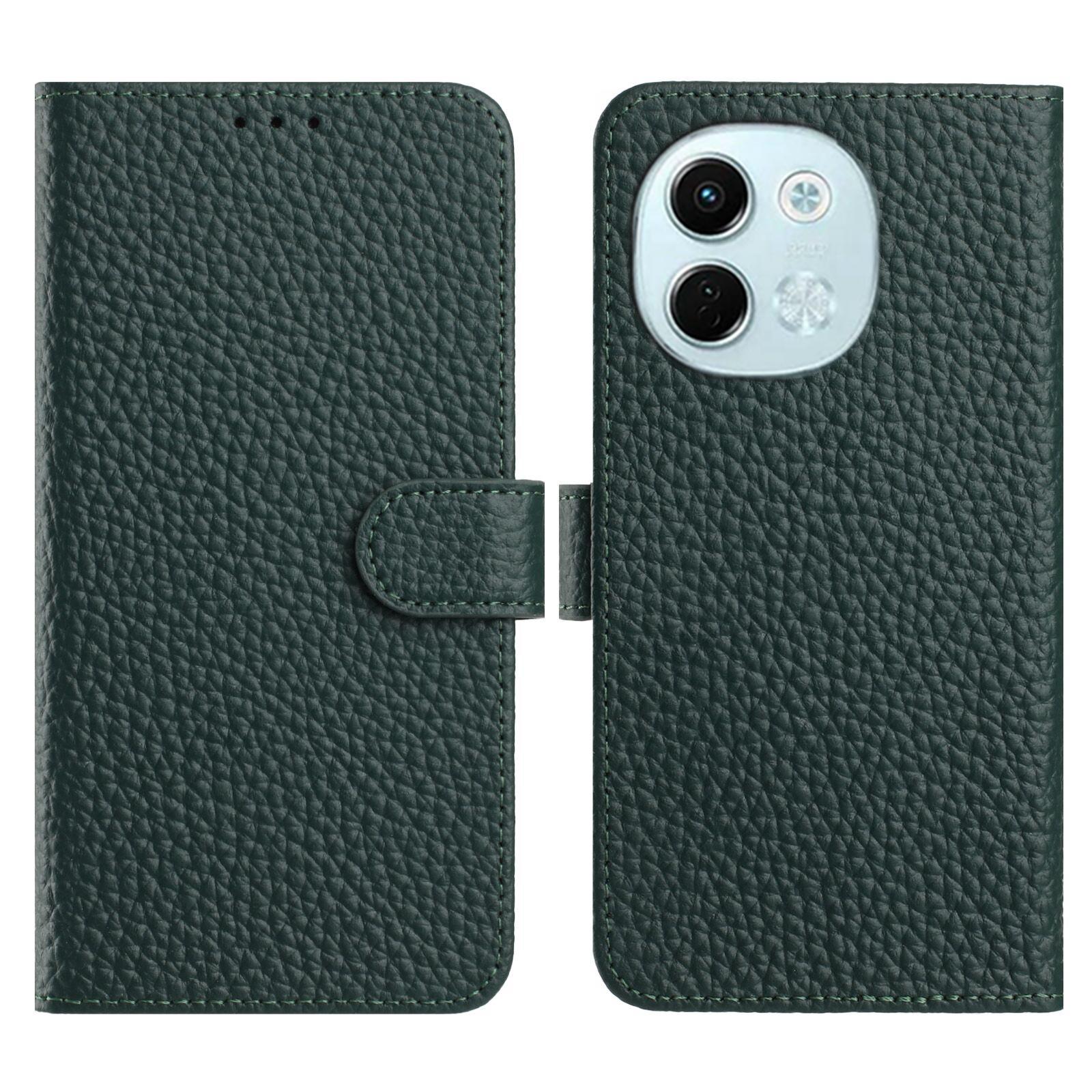

For TECNO Spark 30 5G/Pova 6 Neo 5G Case Wallet Stand Litchi Texture Genuine Cow Leather Flip Phone Cover Green