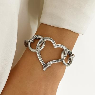 Bracciale Punk Elegante Vuoto a Forma di Cuore per Uomo Donna Hip Hop Gioiello con Charms Regalo per le Feste