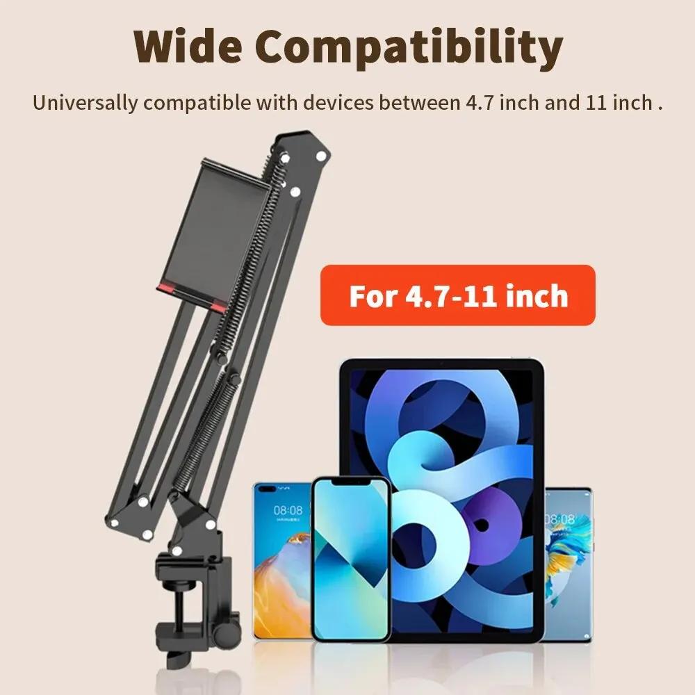 1 stk. Tablet-holder til seng med 90 cm Metalarm 360° Roterende Senge-tabletmonteringsstander Til iPad Stand 4,7~10,2 Tommer Telefon-tabletbeslag