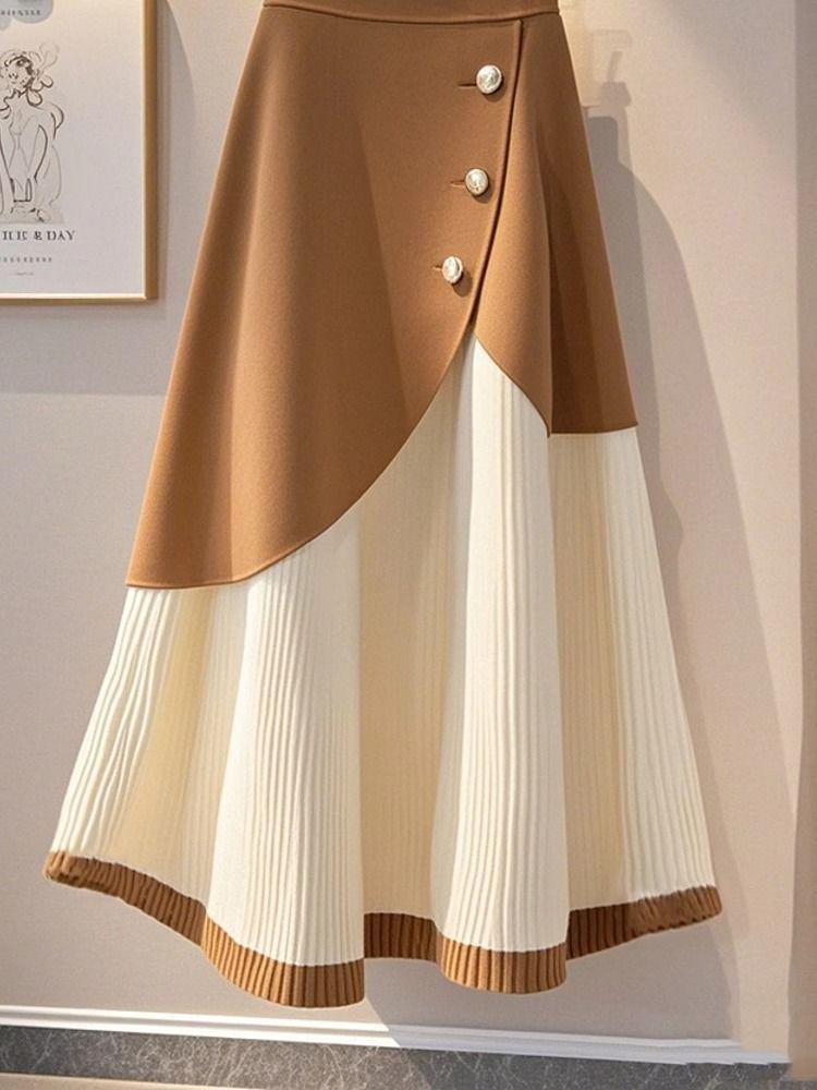 Luxurious Khaki Knitted A-Line Midi Skirt - Winter 2025 Trend