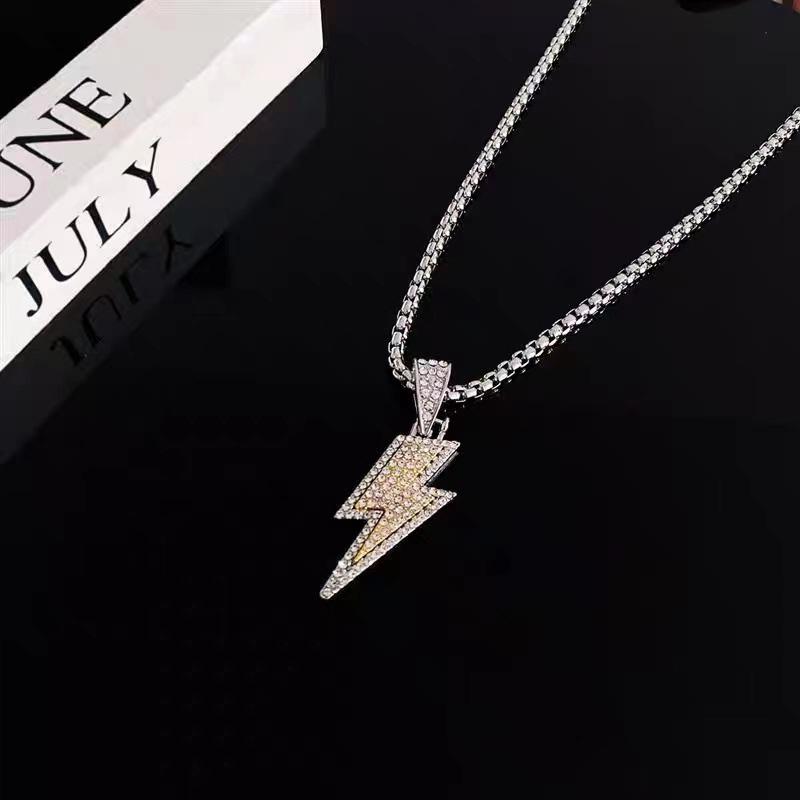 Charm Necklace Shine Full Zircon Lightning Necklace For Women Men Iced Out Chain Hip Hop Party Jewelry Accessories