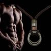 Mode män retro konstläder sladd dubbel cirkel ring hänge halsband gåva