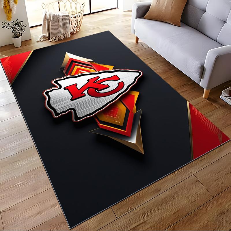 "KC Logo Arrowhead Red and Gold Design Non-slip rug suitable for living room and bedroom sofas"