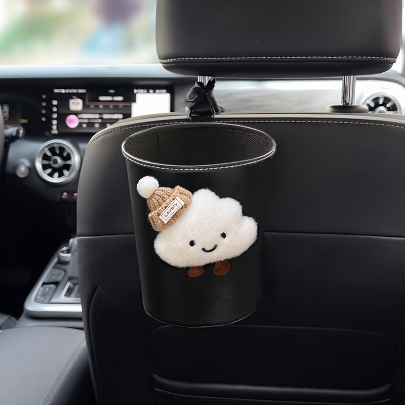 PU Leather Car Trash Bin Can Cute Cartoon Cloud Auto Back Seat Headrest Mini Organizer Rubbish Bag Garbage Air Vent Storage Box