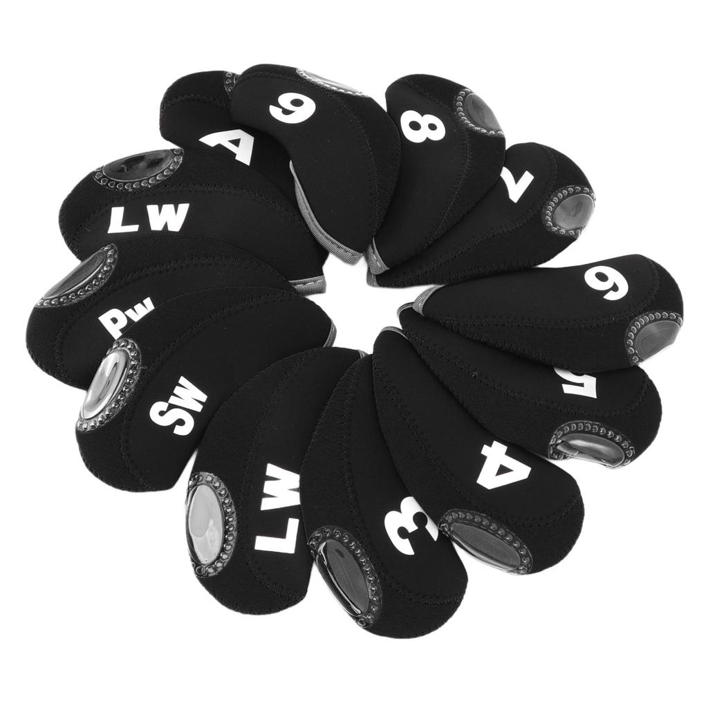 12 PCS Golf Club Head Covers Golf Iron Pole Number Cover Club Protective Head Cover Black