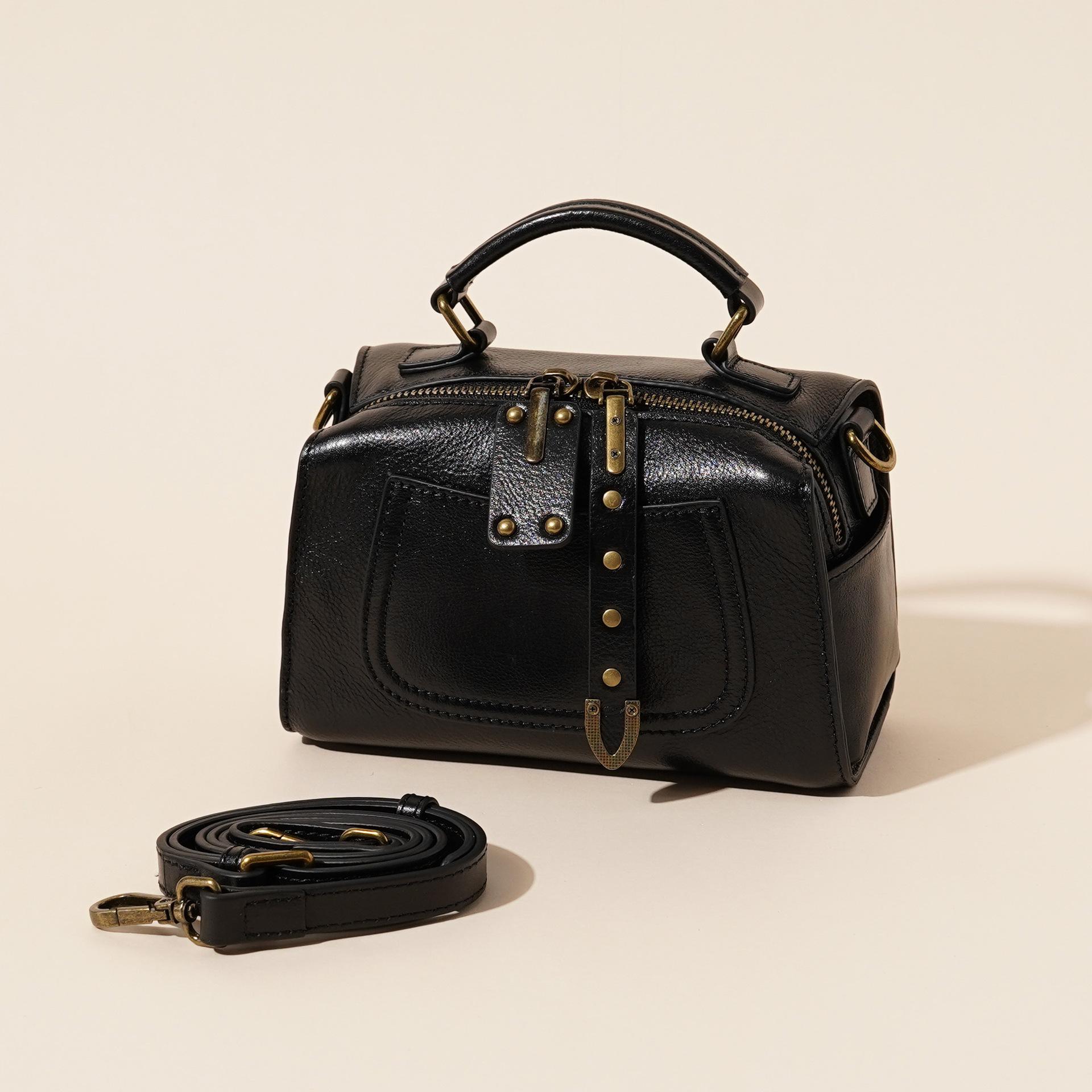 

New Style Real Leather Porter Men s Wooden Handle Casual Handbag Solid Color Cowhide Single Compartment Tote Bag Women s Bag 19.5x10.5x12cm