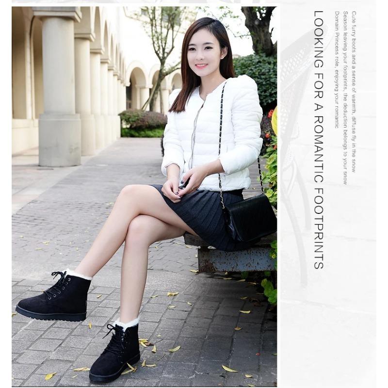 2025 Women Winter Snow Boots Warm Flat Plus Size Platform Lace Up Ladies Women's Shoes New Flock Fur Suede Ankle Boots 35-43