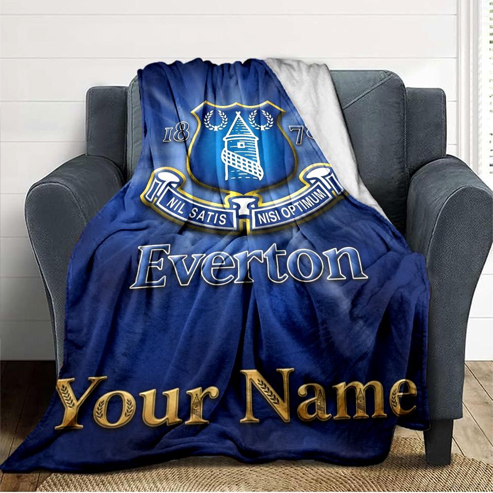 Name Custom Everton FC Print Flannel Blanket High Quality Warm Comfortable Cover for All Seasons Perfect for Gifts Home Decor