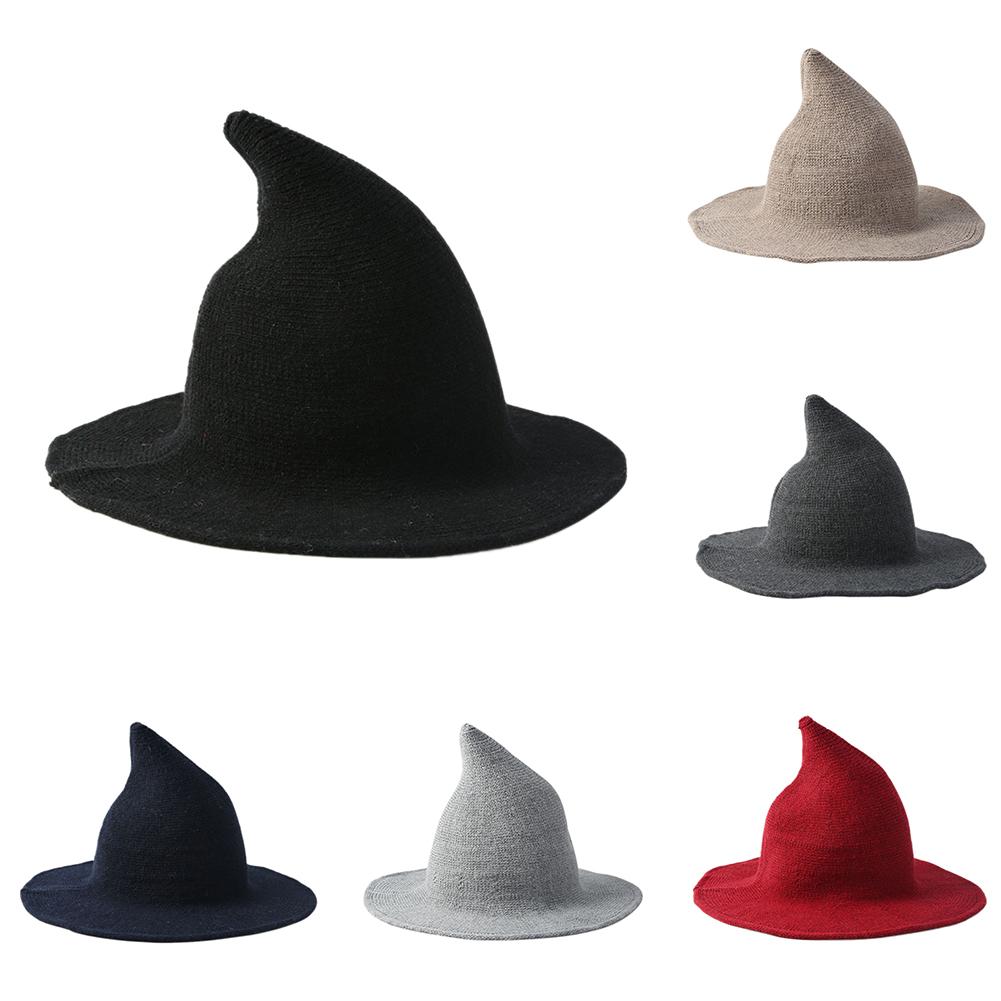 Halloween Woman Witch Hat Costume Wool Knit Hat for Party Coseplay Masquerade Hat Festival Decoration Accessories