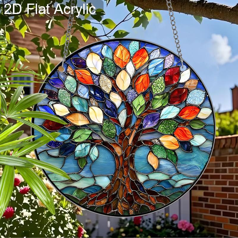 Acrylic Colorful Tree of Life Suncatcher Stained Glass Effect Window Hanging Ornament Spiritual Home Decor Gifts