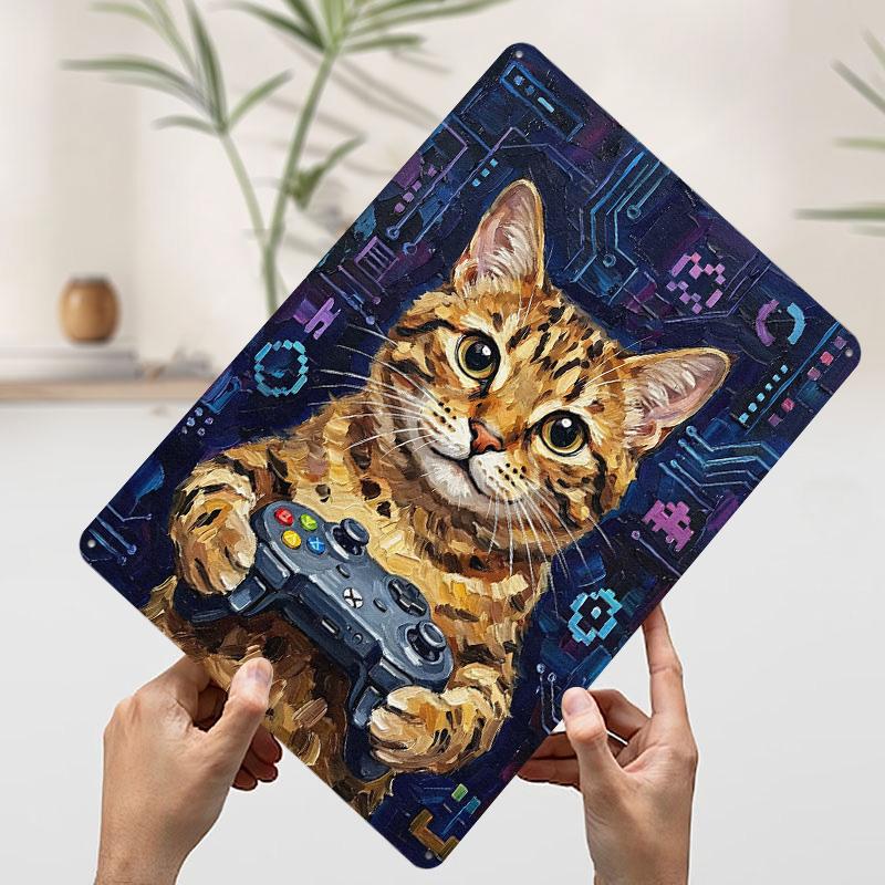 

Gamer Cat Painting Poster Customized Wall Art Vintage Metal Signs Retro Tin Plaque for Man Cave Modern Home Decoration Luxury 7.9x11.8In(20x30cm)